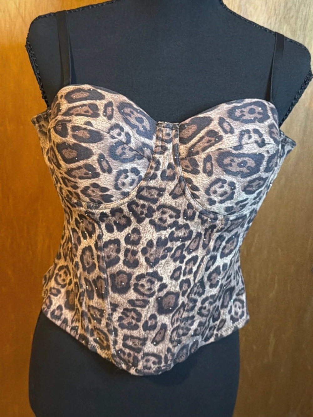Leopard Print Bandeau Corset Crop Top in Brown